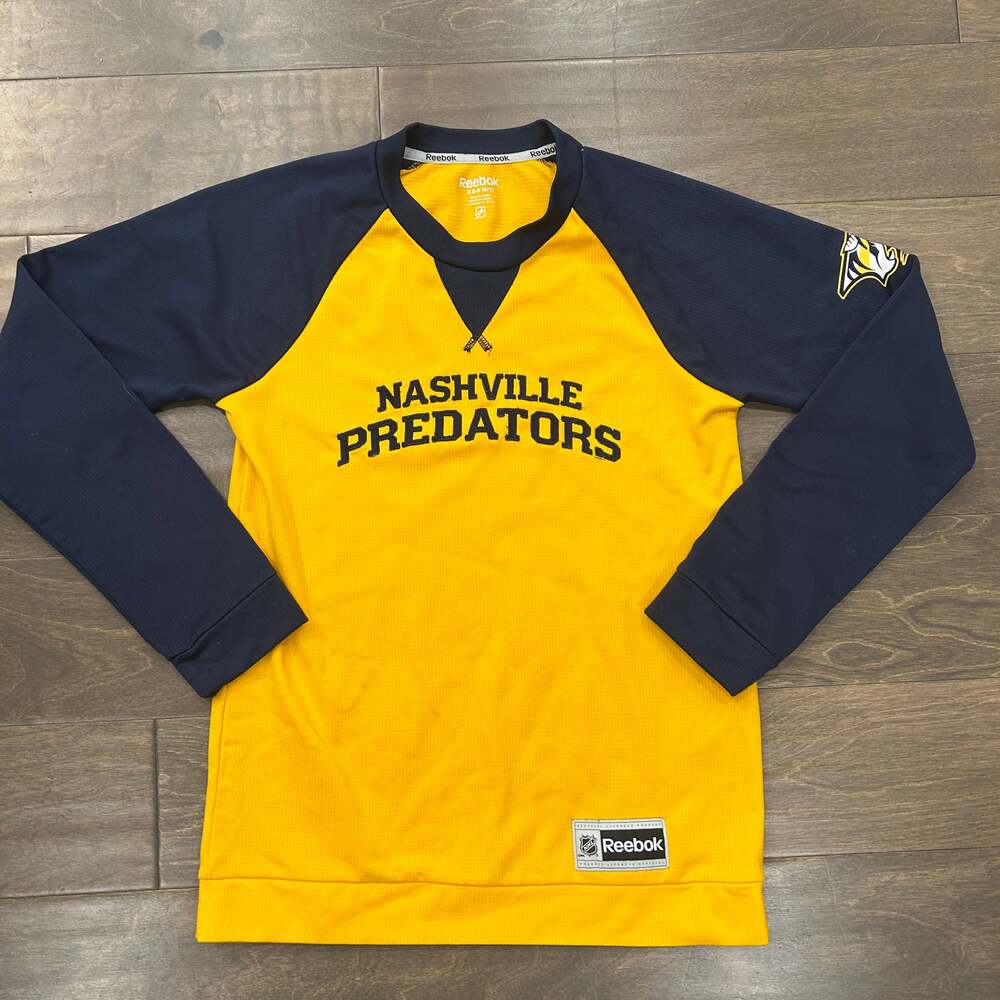 Reebok Nashville Predators Youth Long Sleeve Shirt -‎ Yellow & Navy Blue M